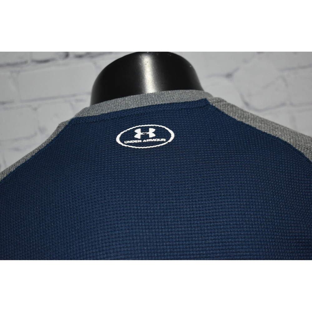 Under Armour Shirt Mens Medium Blue Grey Thermal Waffle Knit Raglan Long Sleeve - Picture 4 of 9